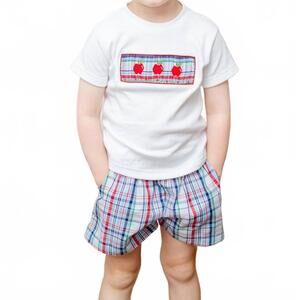 NEW RUTH AND RALPH apples smocked shorts set in multi